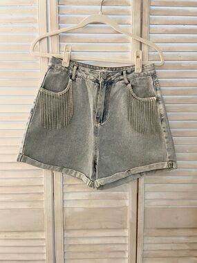Cloud Ten High Waisted Shorts with Rhinestone Fringe front pockets - Size M